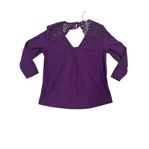 Daniel Rain Purple Plum Long Sleeve Lace Cutout  3/4 Length Blouse Size Medium